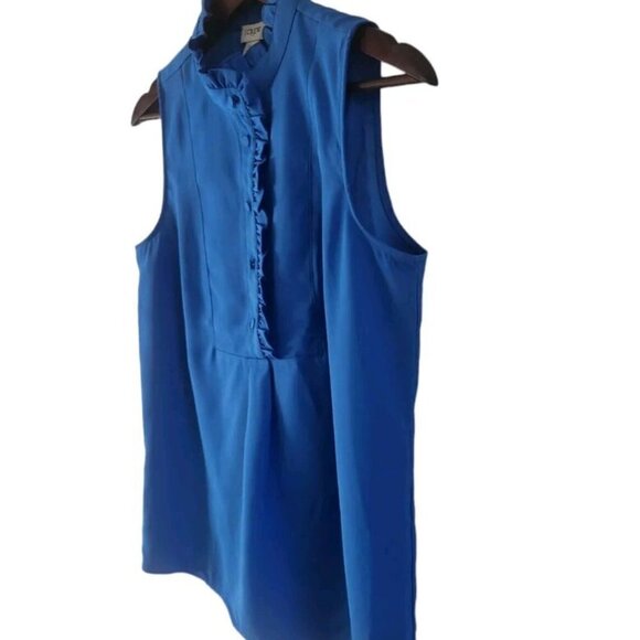 J Crew Blue Ruffle Trim Crepe Tank Top Blouse Size 0 NEW NWT - Picture 4 of 6